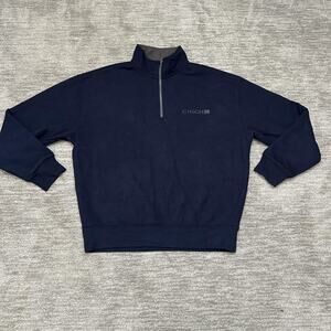 Cinch Sweater Mens Large Navy Blue Quarter Zip Waffle Knit Fleece Lined Pullover